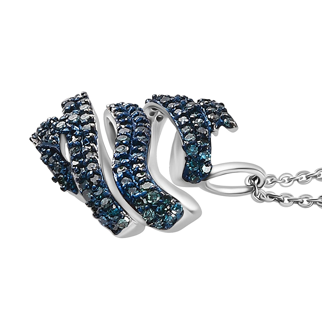 GP Blue Diamond, Blue Sapphire Pendant with Chain (Size 20) in Rhodium Overlay Sterling Silver 0.50 Ct