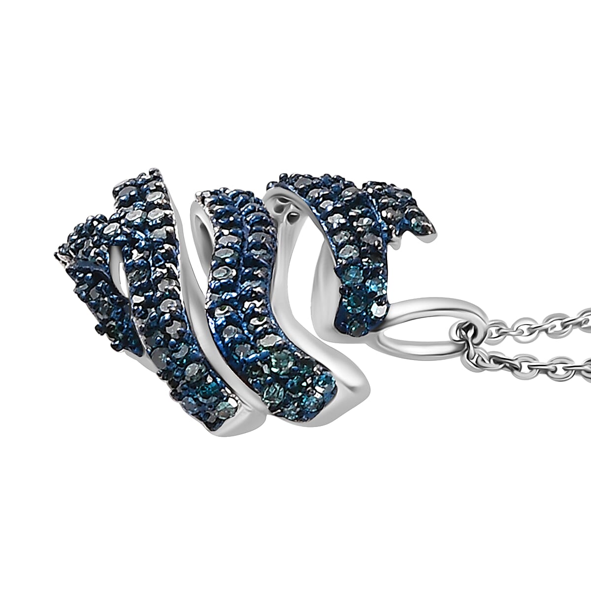 GP Amore Collection - Blue Diamond Heart Pendant with Chain (Size 20) in Rhodium Overlay Sterling Silver 0.50 Ct 4326761 4