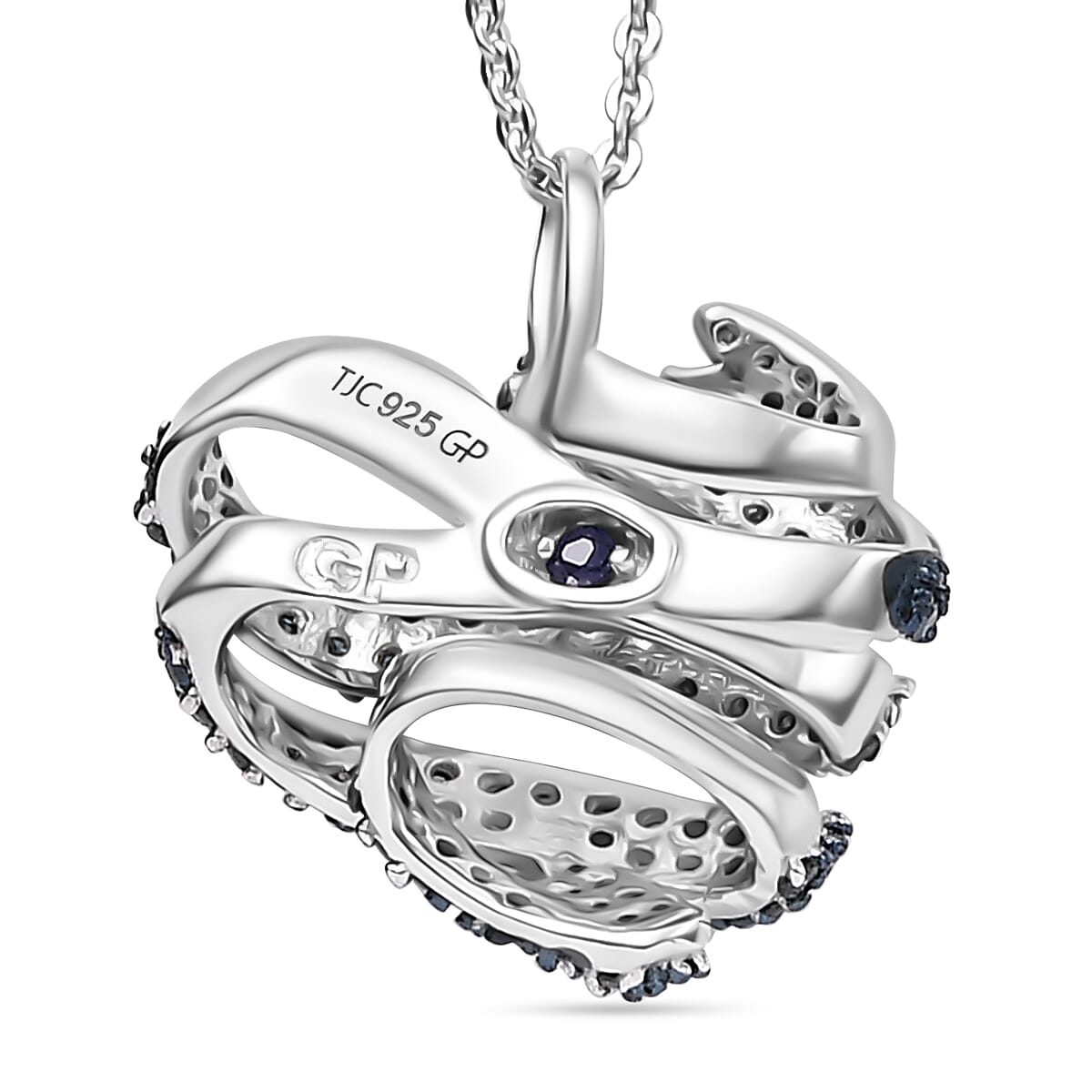 GP Amore Collection - Blue Diamond Heart Pendant with Chain (Size 20) in Rhodium Overlay Sterling Silver 0.50 Ct 4326761 5