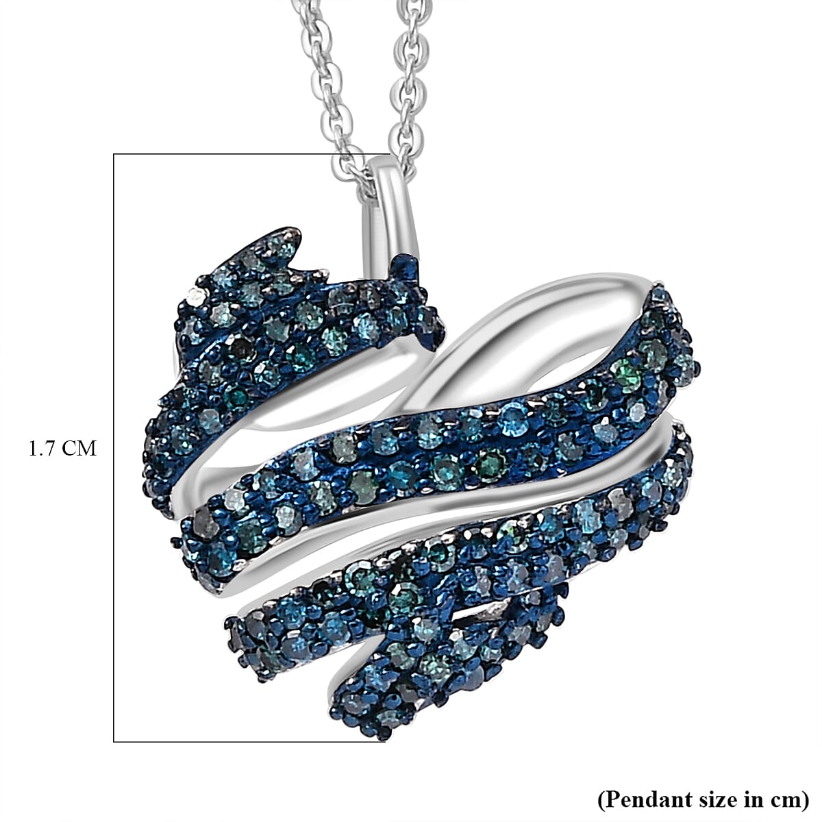 GP Amore Collection - Blue Diamond Heart Pendant with Chain (Size 20) in Rhodium Overlay Sterling Silver 0.50 Ct 4326761 7