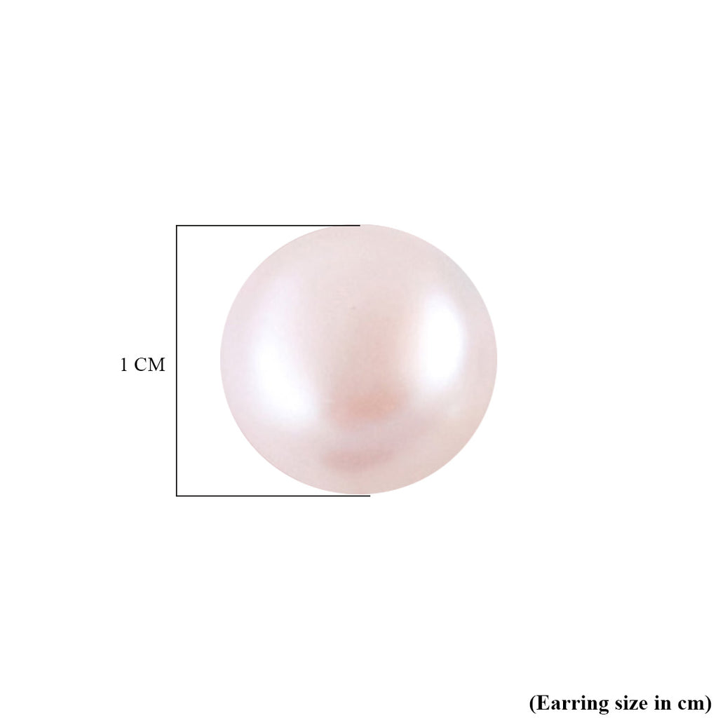Set of 3 - Fresh Water Peacock, Peach & White Pearl Stud Ball Earring With Push Back in Rhodium Overlay Sterling Silver 24.00 Ct._4328080_4