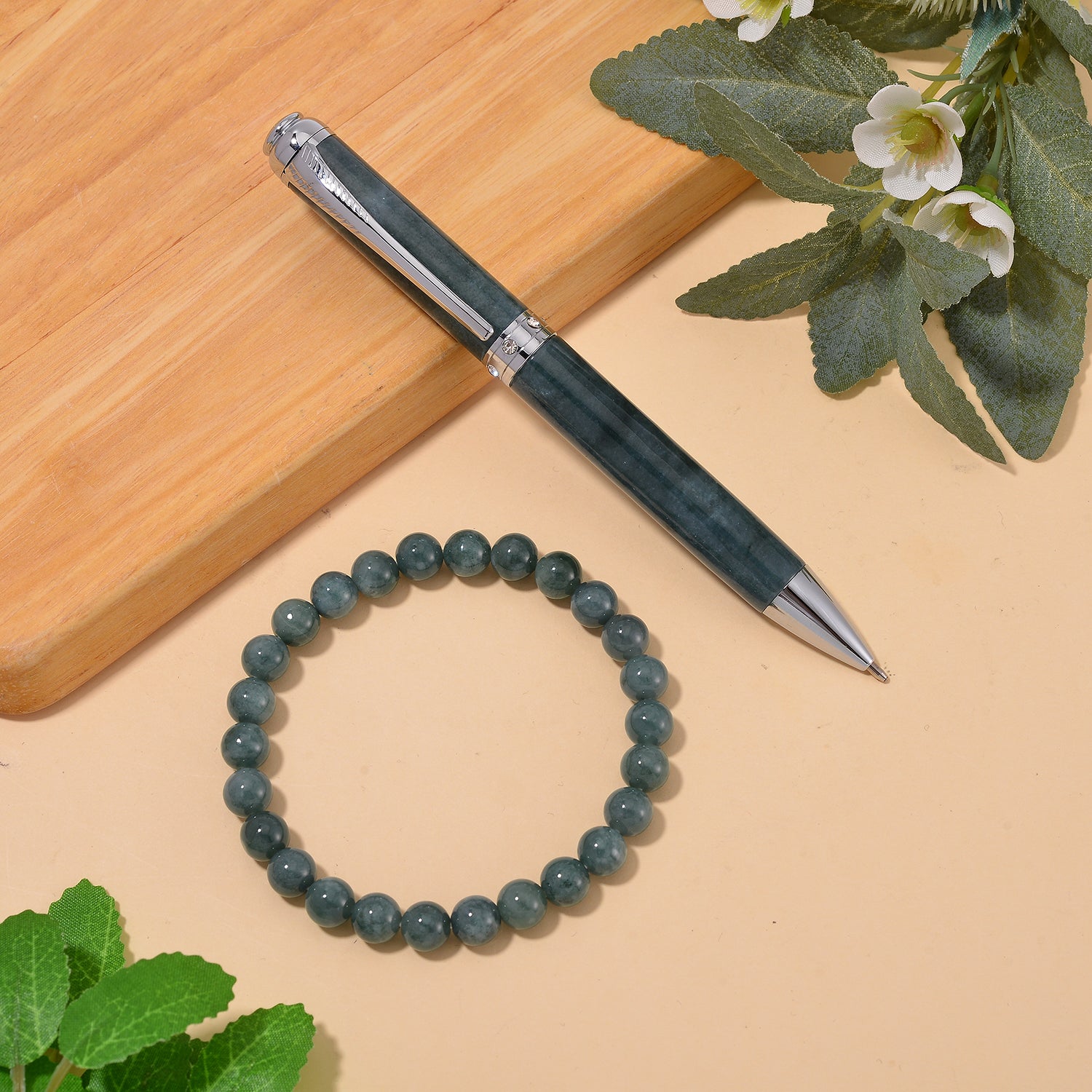 Natural Type A Jadeite Jade Bracelet 114.00 Ct with a Guatemalan Jadeite Jade Pen 186.00 Cts. 4336106 2
