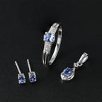 3 Piece Set -  Tanzanite,  White Zircon Earring and Solitaire Pendant and Main Stone With Side Stone Ring in Rhodium Overlay Sterling Silver 0.17 ct  1.310  Ct.