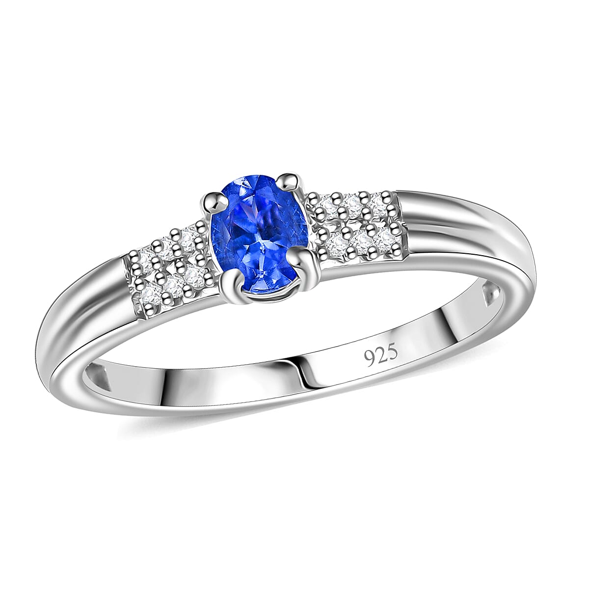 3 Piece Set - Tanzanite, White Zircon Ring and Solitaire Pendant and Earring in Rhodium Overlay Sterling Silver 1.31 Ct. V32637297 4