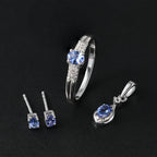 3 Piece Set - Tanzanite, White Zircon Earring & Solitaire Pendant and Ring in Rhodium Overlay Sterling Silver 1.24 Ct._4337540_1
