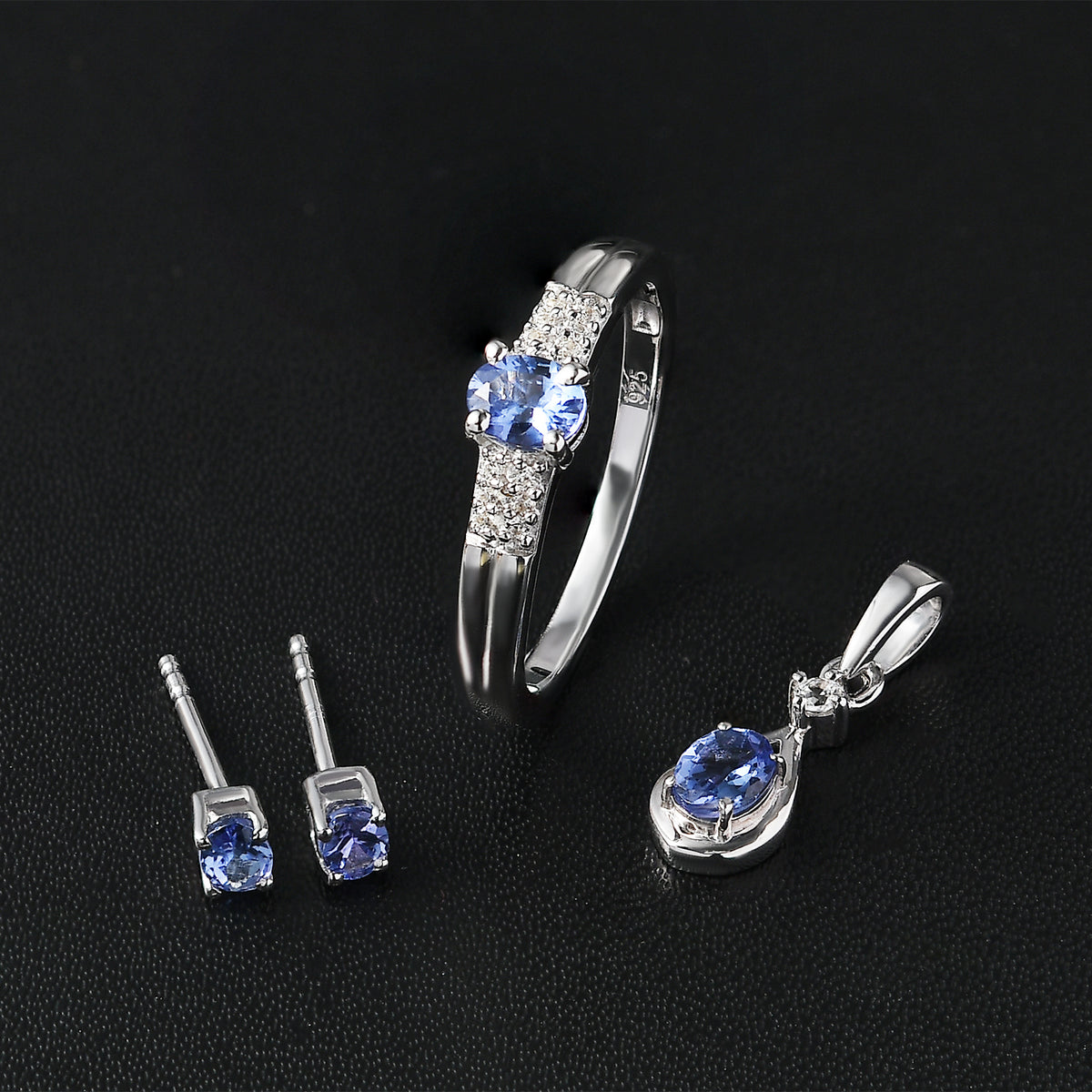 3 Piece Set - Tanzanite, White Zircon Ring and Solitaire Pendant and Earring in Rhodium Overlay Sterling Silver 1.31 Ct. V32637297 9