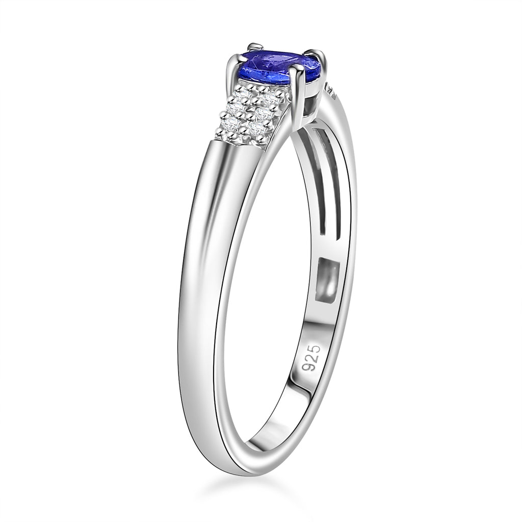 3 Piece Set - Tanzanite, White Zircon Earring & Solitaire Pendant and Ring in Rhodium Overlay Sterling Silver 1.24 Ct._4337540_4