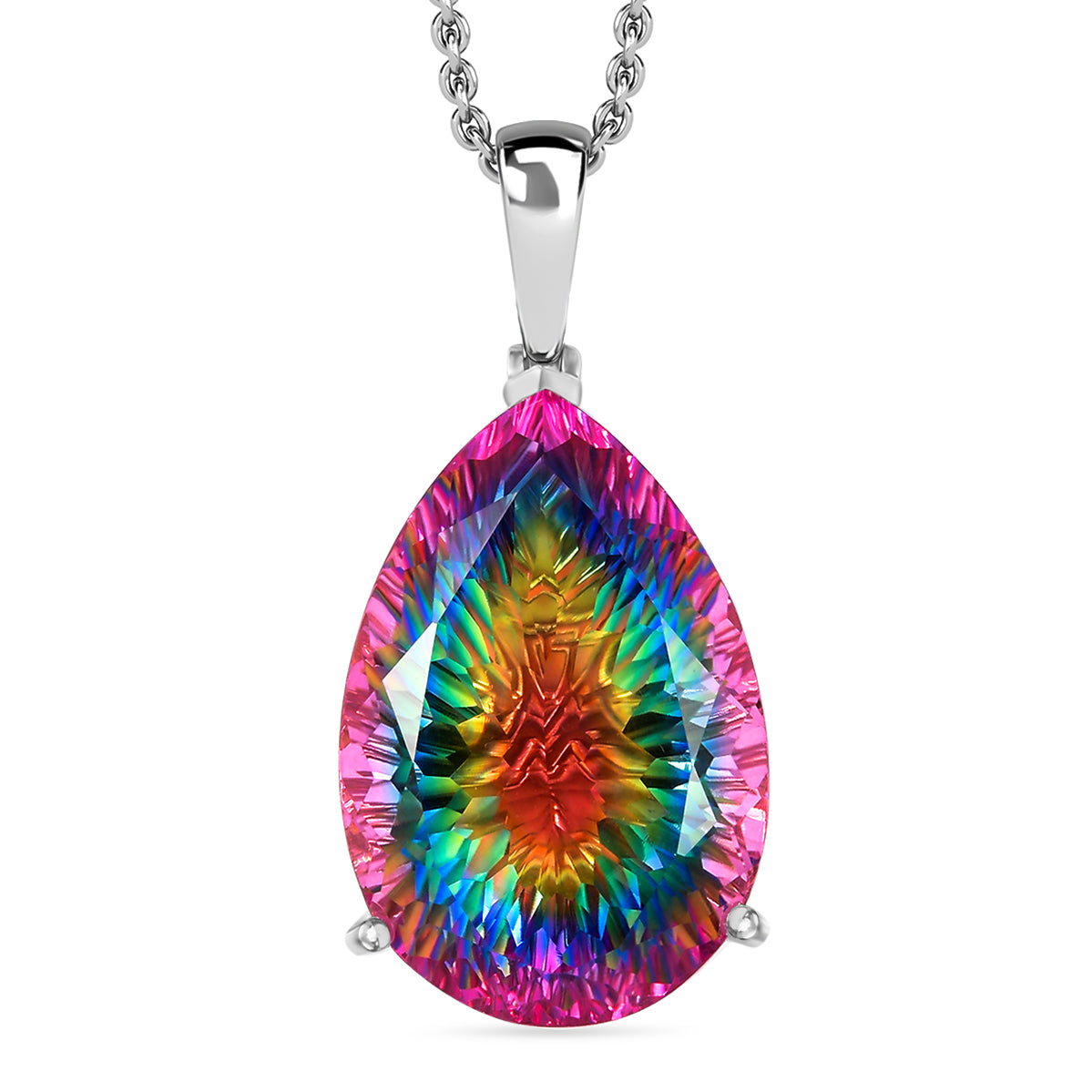 Nebula Quartz Cosmic Spark Pendant with Chain (Size 20) in Rhodium Overlay Sterling Silver 50.80 Ct, Silver Wt. 6.85 Gms. 4339075 0