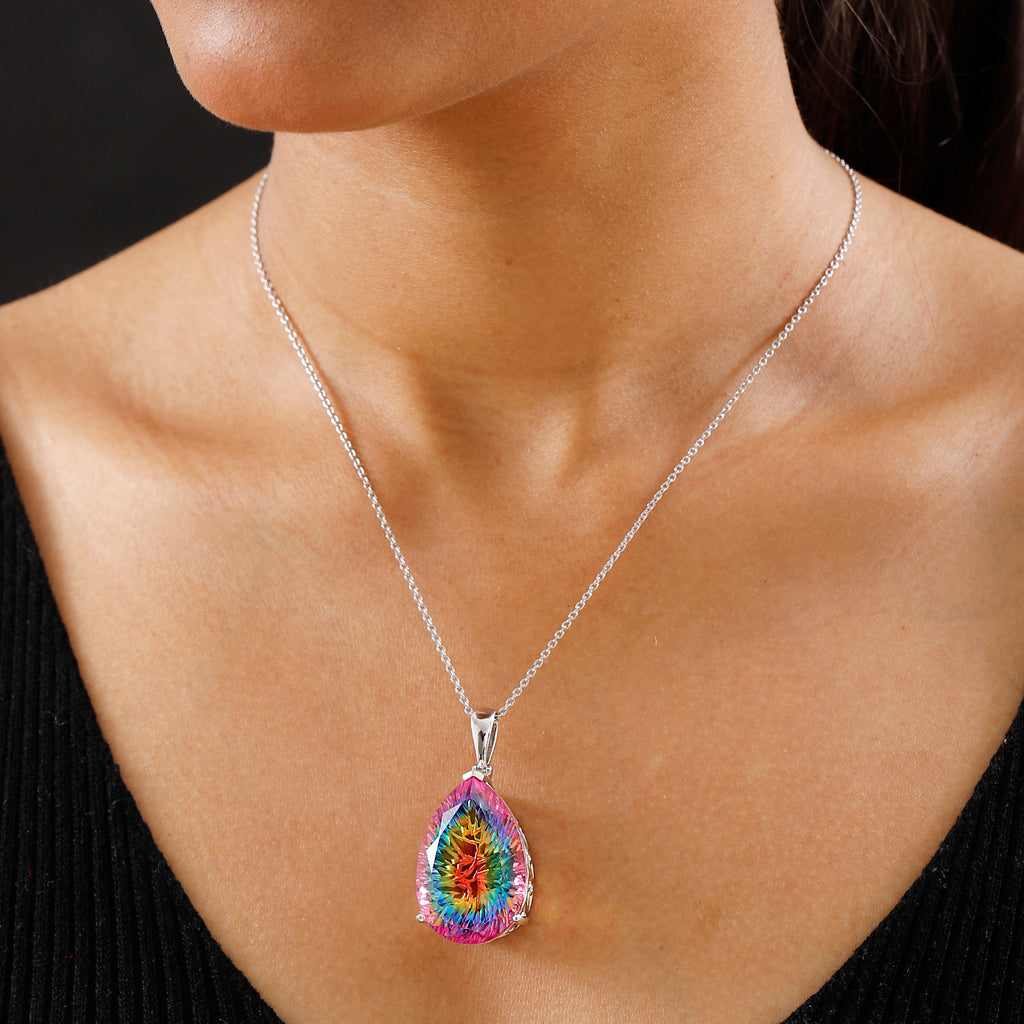 Nebula Quartz Cosmic Spark Pendant with Chain (Size 20) in Rhodium Overlay Sterling Silver 50.80 Ct, Silver Wt. 6.85 Gms._4339075_1