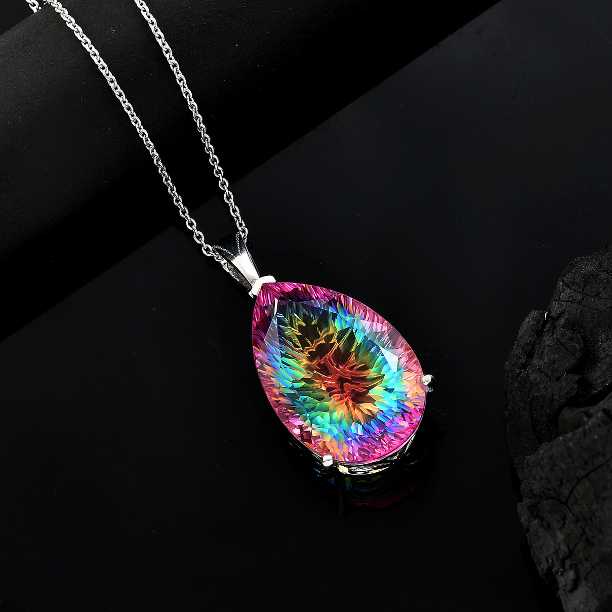 Nebula Quartz Cosmic Spark Pendant with Chain (Size 20) in Rhodium Overlay Sterling Silver 50.80 Ct, Silver Wt. 6.85 Gms. 4339075 2