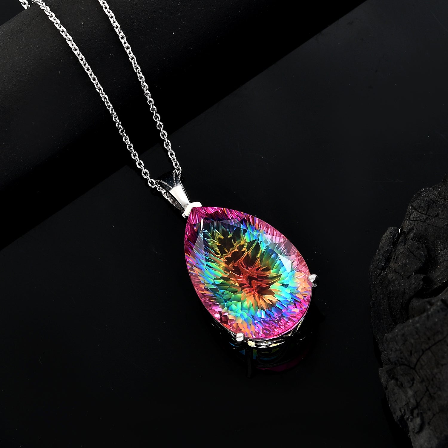 Nebula Quartz Cosmic Spark Pendant with Chain (Size 20) in Rhodium Overlay Sterling Silver 50.80 Ct, Silver Wt. 6.85 Gms. 4339075 2
