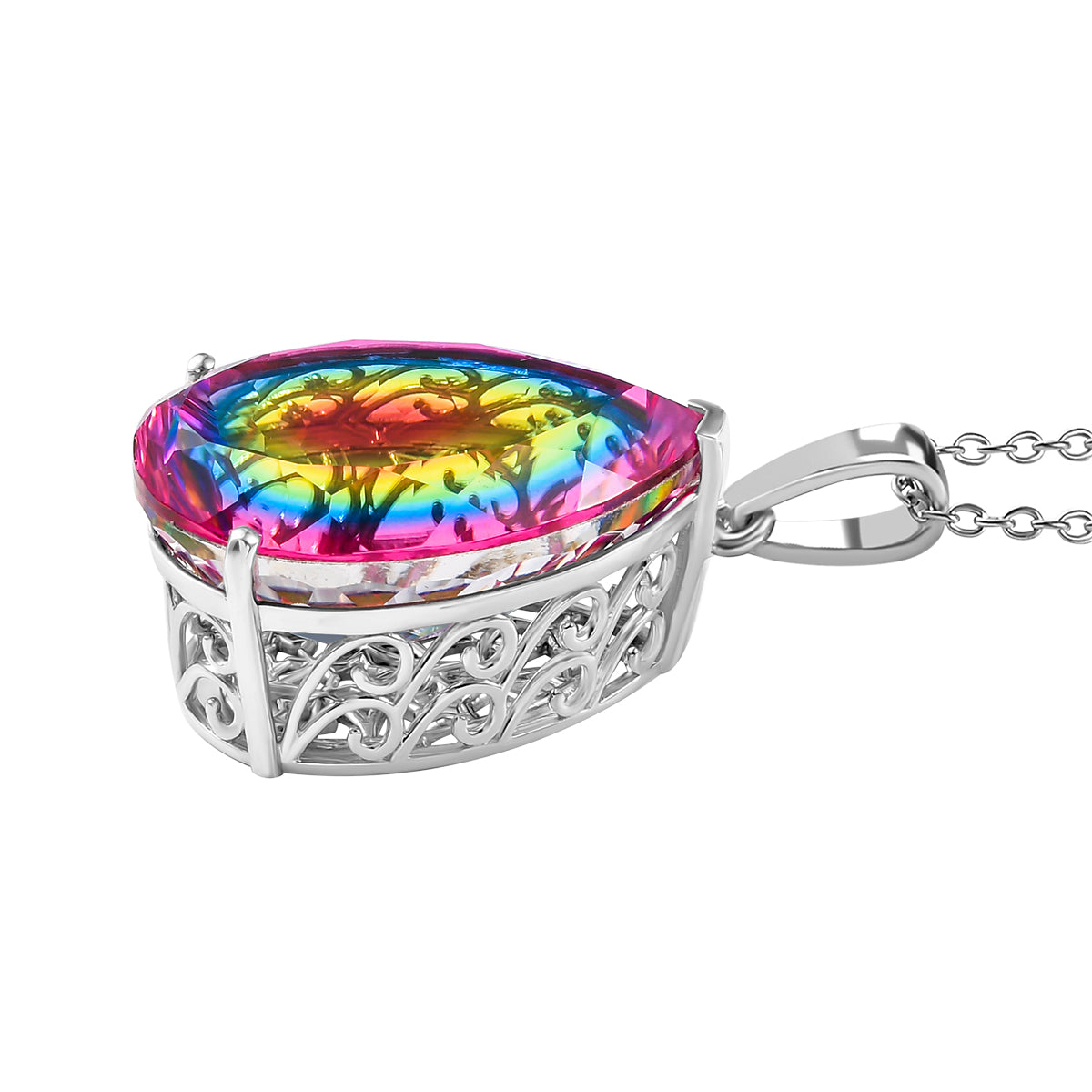 Nebula Quartz Cosmic Spark Pendant with Chain (Size 20) in Rhodium Overlay Sterling Silver 50.80 Ct, Silver Wt. 6.85 Gms. 4339075 3