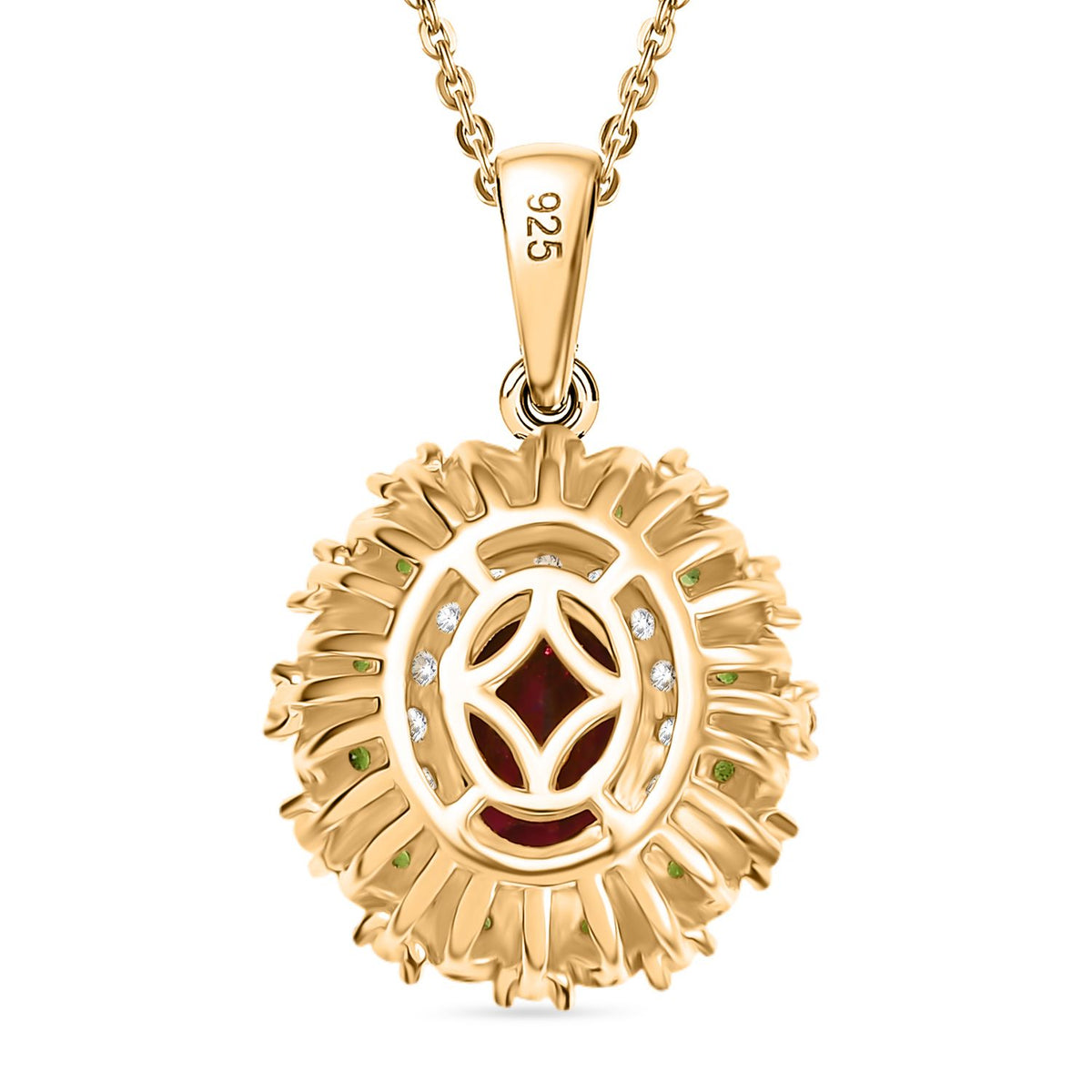 Rhodolite Garnet, White Zircon Halo Pendant with Chain (Size - 20) in 18K Vermeil Yellow Gold Plated Sterling Silver 2.50 Ct. 4339371 5
