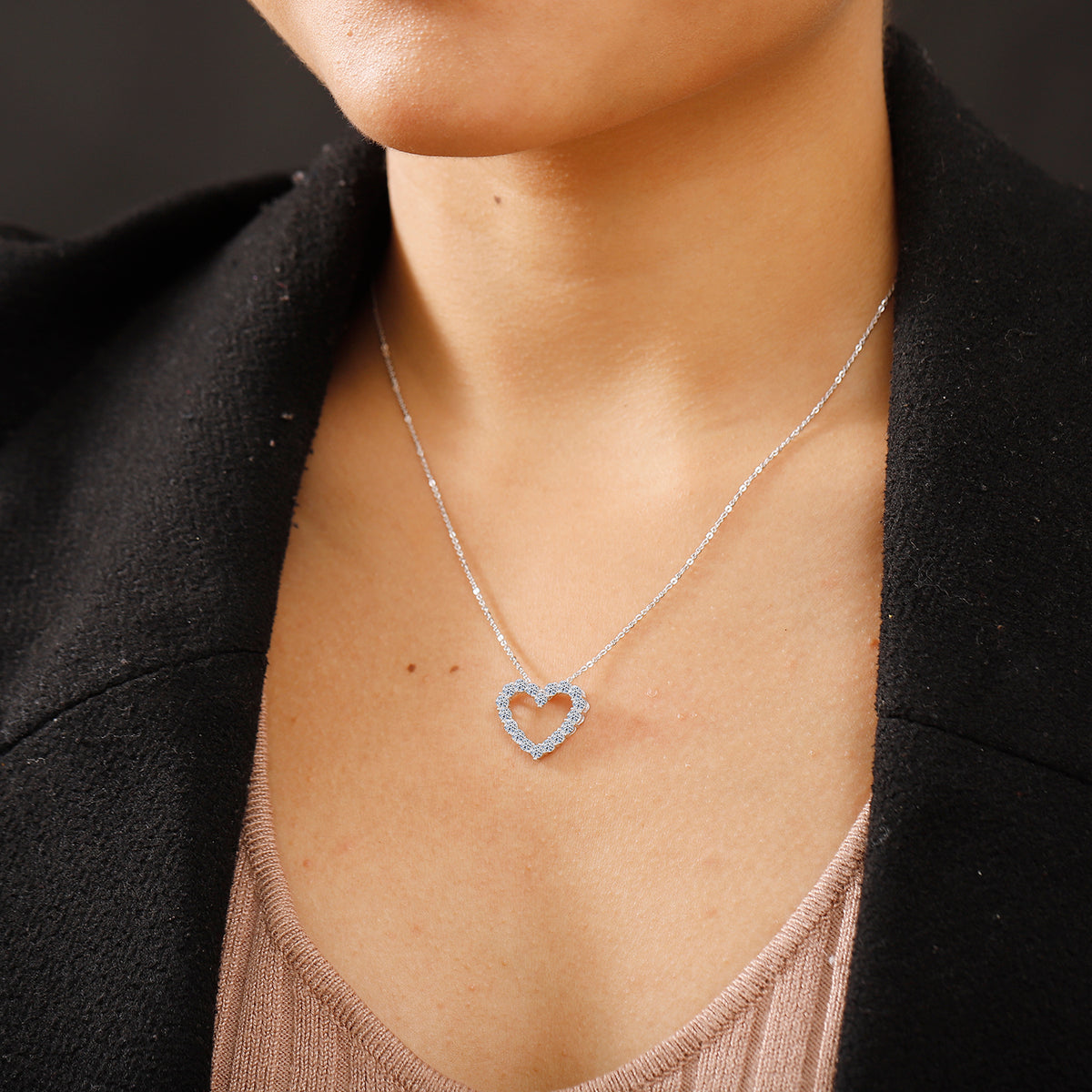 Luxuriant SI Lab Grown Diamond Heart Pendant with Chain in Rhodium Overlay Sterling Silver (1 Ct.) 4357011 2