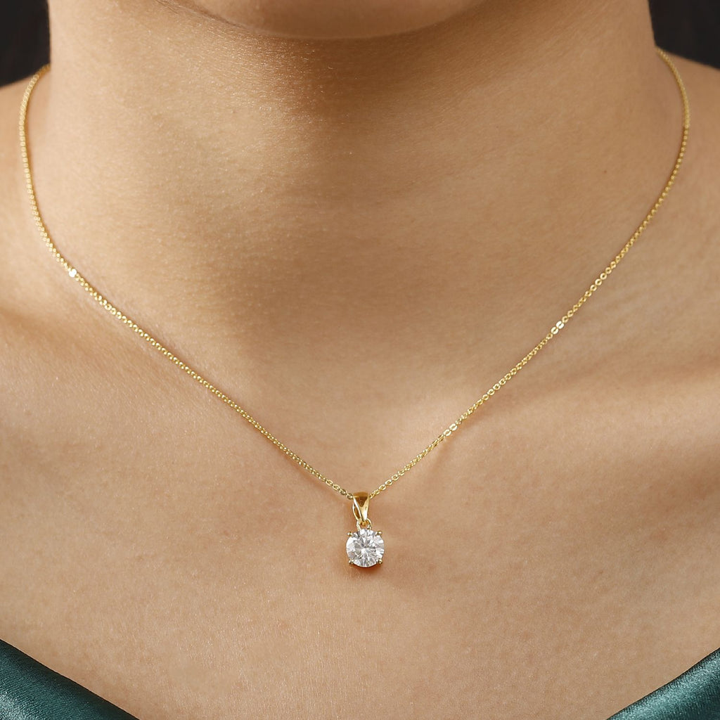 D'Joy - Moissanite Solitaire Pendant with Chain (Size 20) in 18K Vermeil Yellow Gold Plated Sterling Silver 1.00 Ct._4357437_1