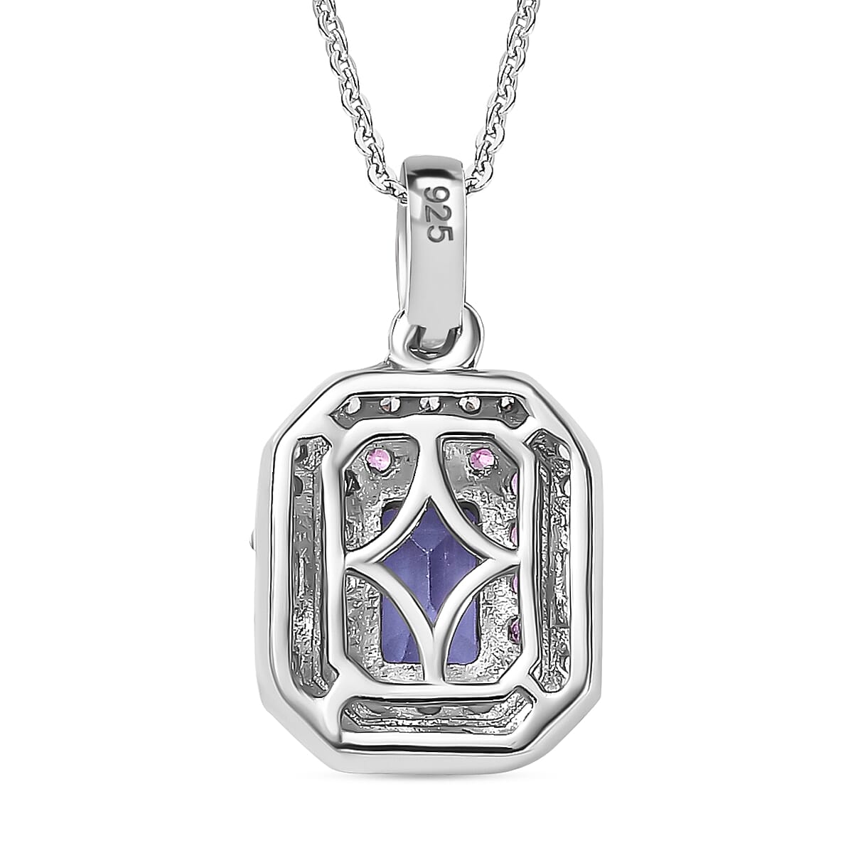Rare Find - Premium Tanzanite with White Zircon &amp; Pink Sapphire Halo Pendant with Chain (Size 20) in 18K Verneil Rose Gold Plated &amp; Platinum Overlay Sterling Silver 1.03 Ct. 4359837 4