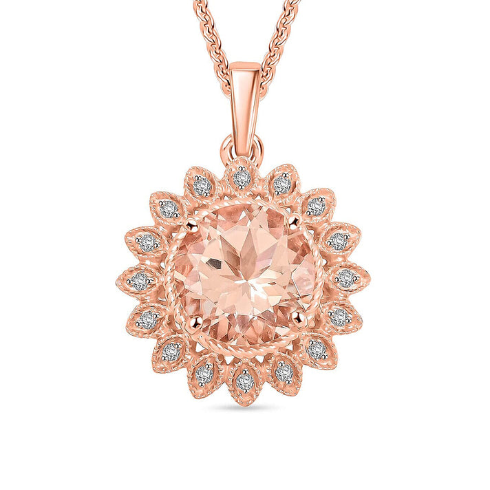 Certified and Appraised LUXURO AAA Marropino Morganite, Diamond Floral Pendant Necklace in 10K Rose Gold 18 Inches, 3.50 Ct. 4360394 1