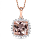 Luxoro - 9K Rose Gold AGI Certified AAA Morganite & White Diamond Halo Pendant with Chain (Size 20) 3.75 Ct._4365685