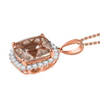Luxoro - 9K Rose Gold AGI Certified AAA Morganite & White Diamond Halo Pendant with Chain (Size 20) 3.75 Ct._4365685_3
