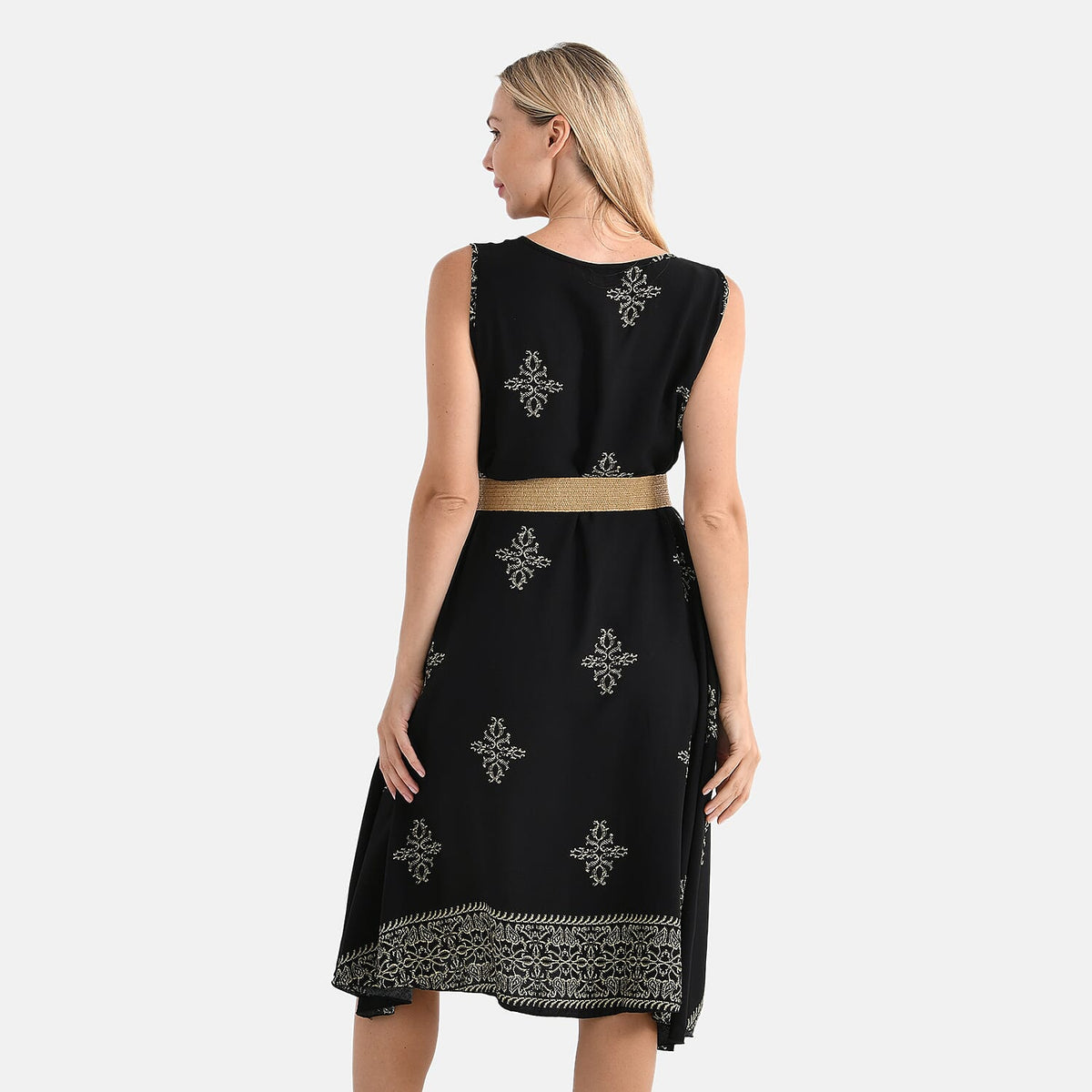 Tamsy Snowflake Print Sleeveless Umbrella Dress with Belt V32614552 2