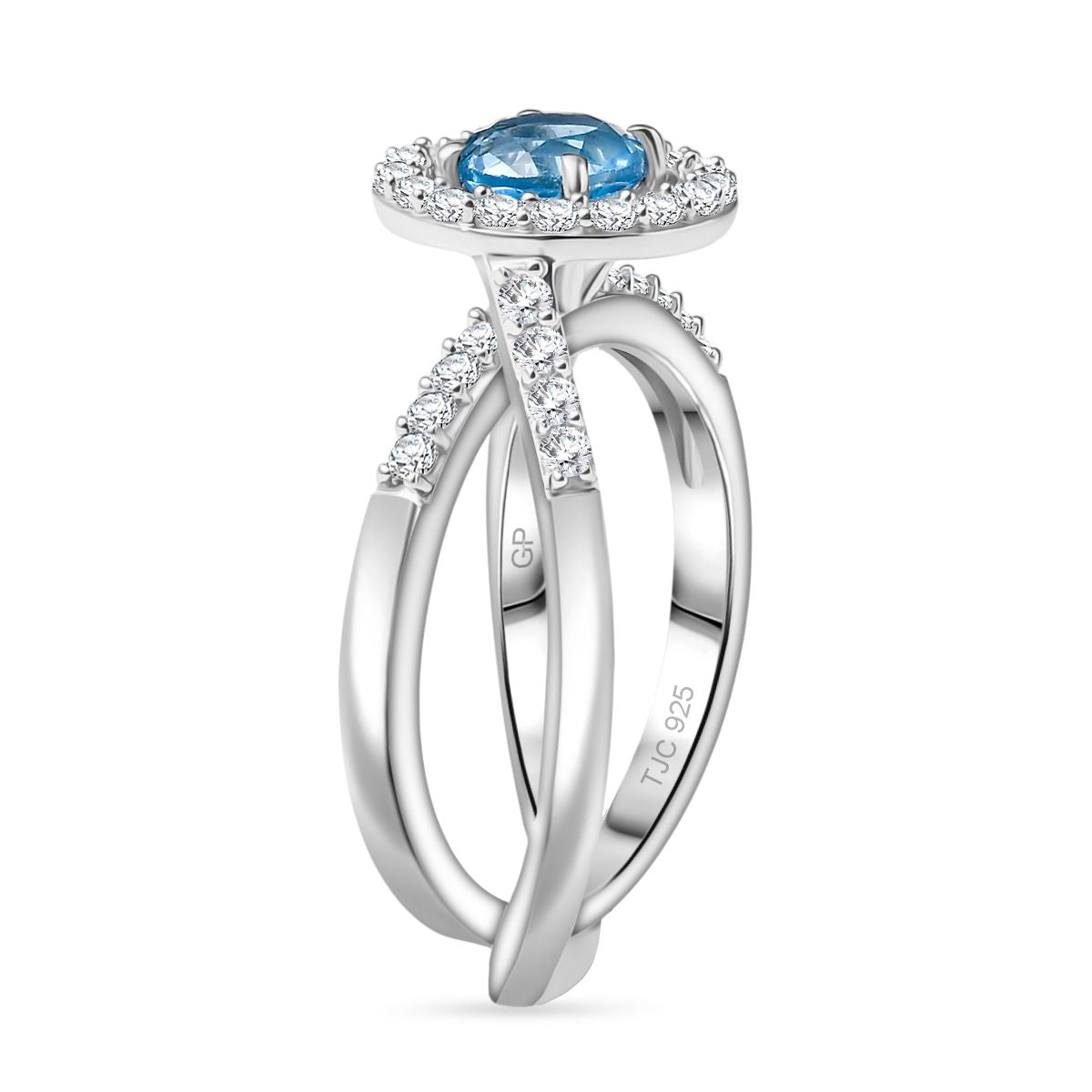 GP Royal Art Deco Collection - Set of 2 Swiss Blue Topaz, White Zircon Stackable Ring in Sterling Silver 4369691 3
