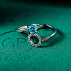 GP Royal Art Deco Collection - Set of 2 Swiss Blue Topaz White Zircon & Blue Sapphire Stackable Ring in Sterling Silver 1.73 Ct._4369692_1
