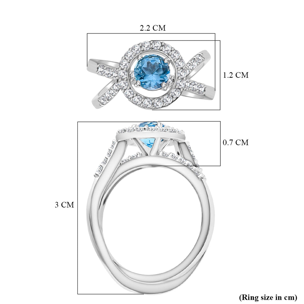 GP Royal Art Deco Collection - Set of 2 Swiss Blue Topaz White Zircon & Blue Sapphire Stackable Ring in Sterling Silver 1.73 Ct._4369692_7