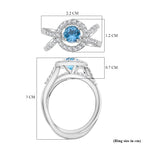 GP Royal Art Deco Collection - Set of 2 Swiss Blue Topaz White Zircon & Blue Sapphire Stackable Ring in Sterling Silver 1.73 Ct._4369692_7