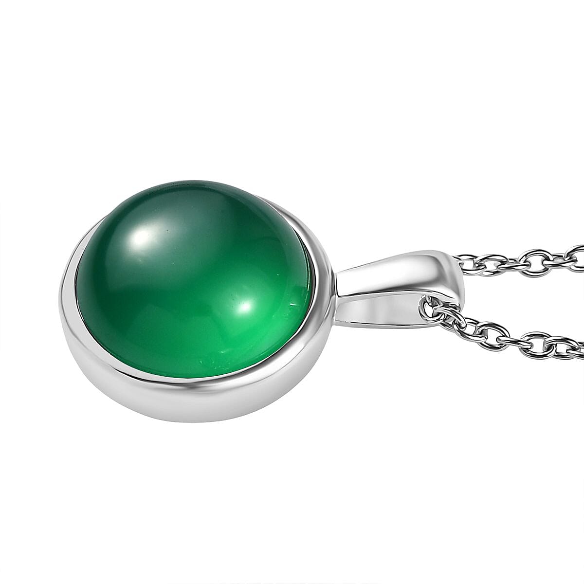 3 Piece Set - Green Onyx Earring with Push Back, Ring &amp; Pendant with Chain (Size 20) 23.42 Ct. 4372296 7