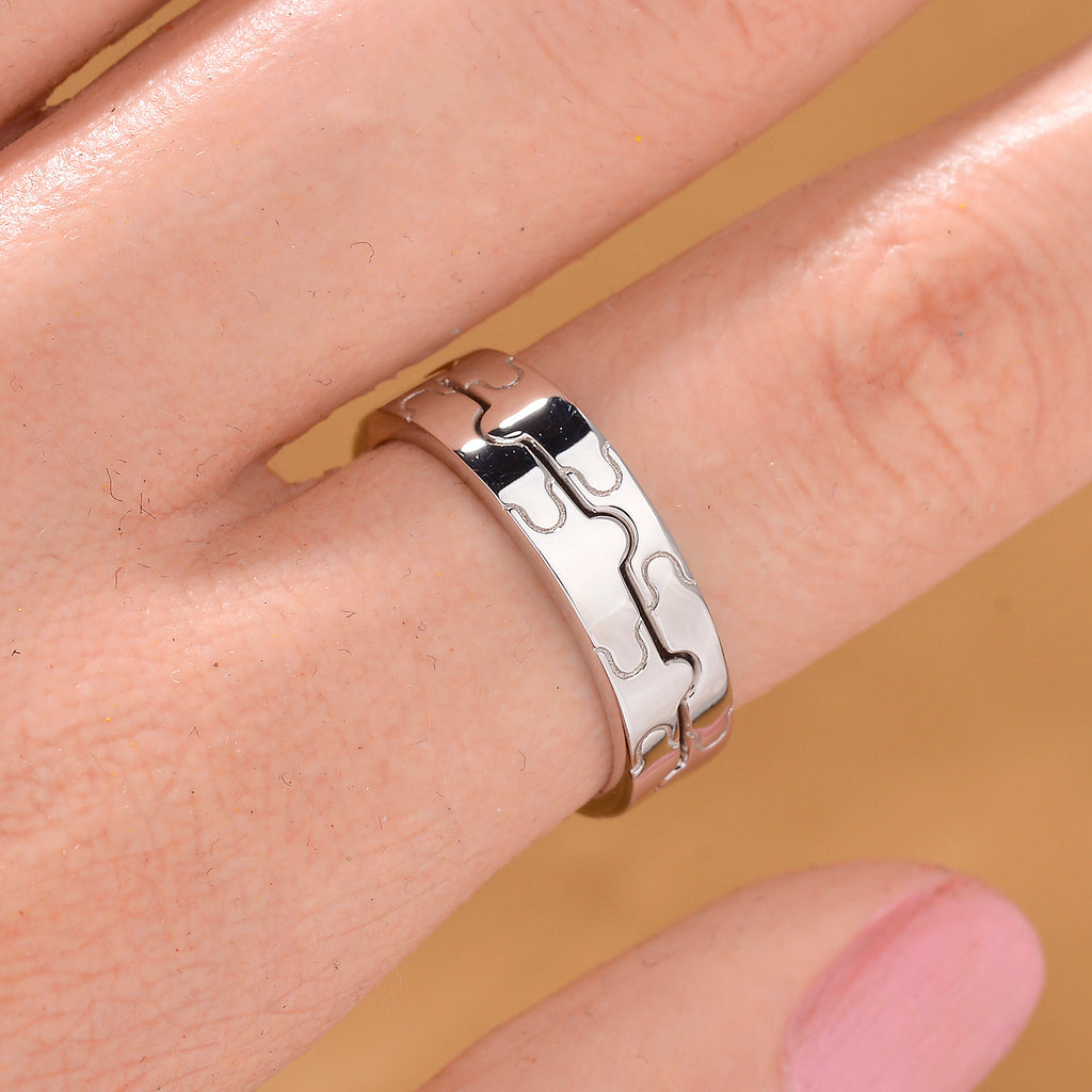 Lucy Q Jigsaw Collection - Set of 2 Interlocking Band Ring in Rhodium Overlay Sterling Silver_4372406_1