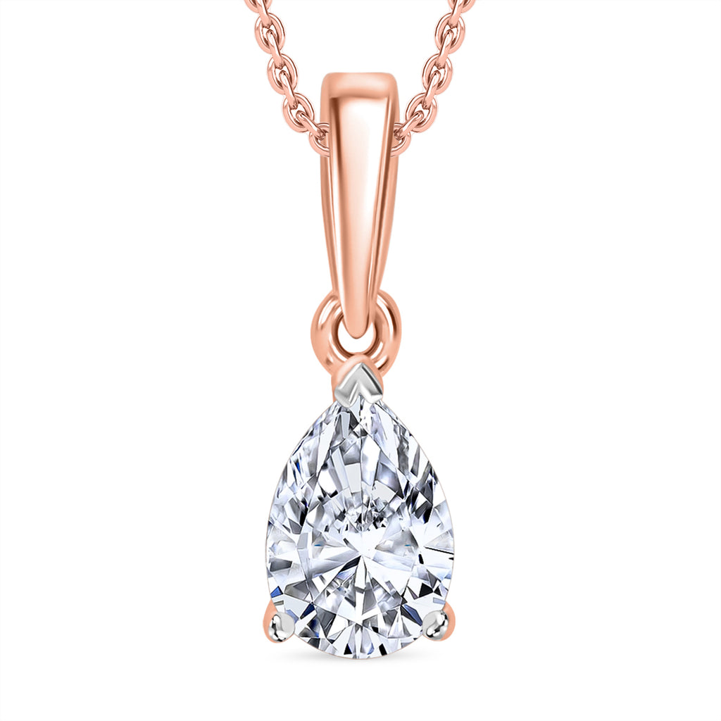 Luxuriant Diamond Pear Cut Lab Grown Diamond Pendant with Chain (Size 18/20) in Vermeil Rose Gold Plated Sterling Silver_4372856