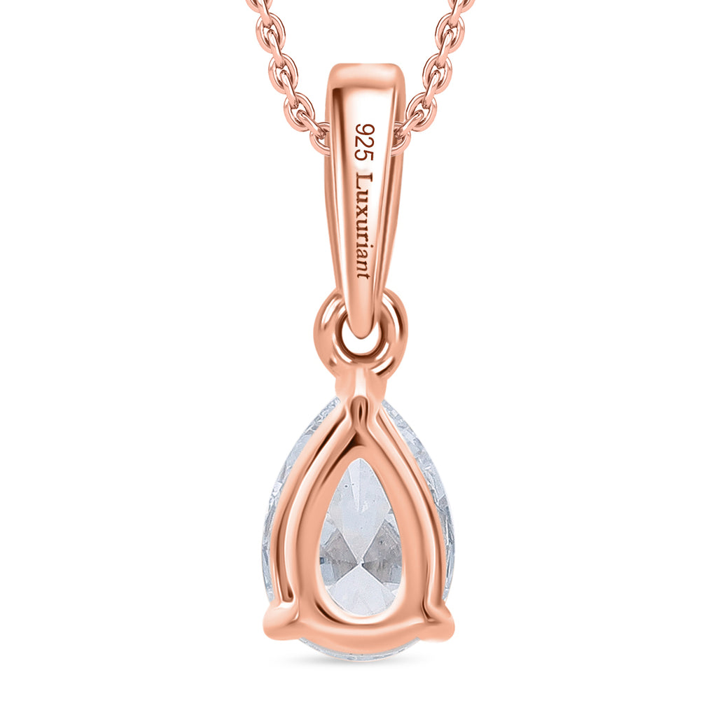 Luxuriant Diamond Pear Cut Lab Grown Diamond Pendant with Chain (Size 18/20) in Vermeil Rose Gold Plated Sterling Silver_4372856_3