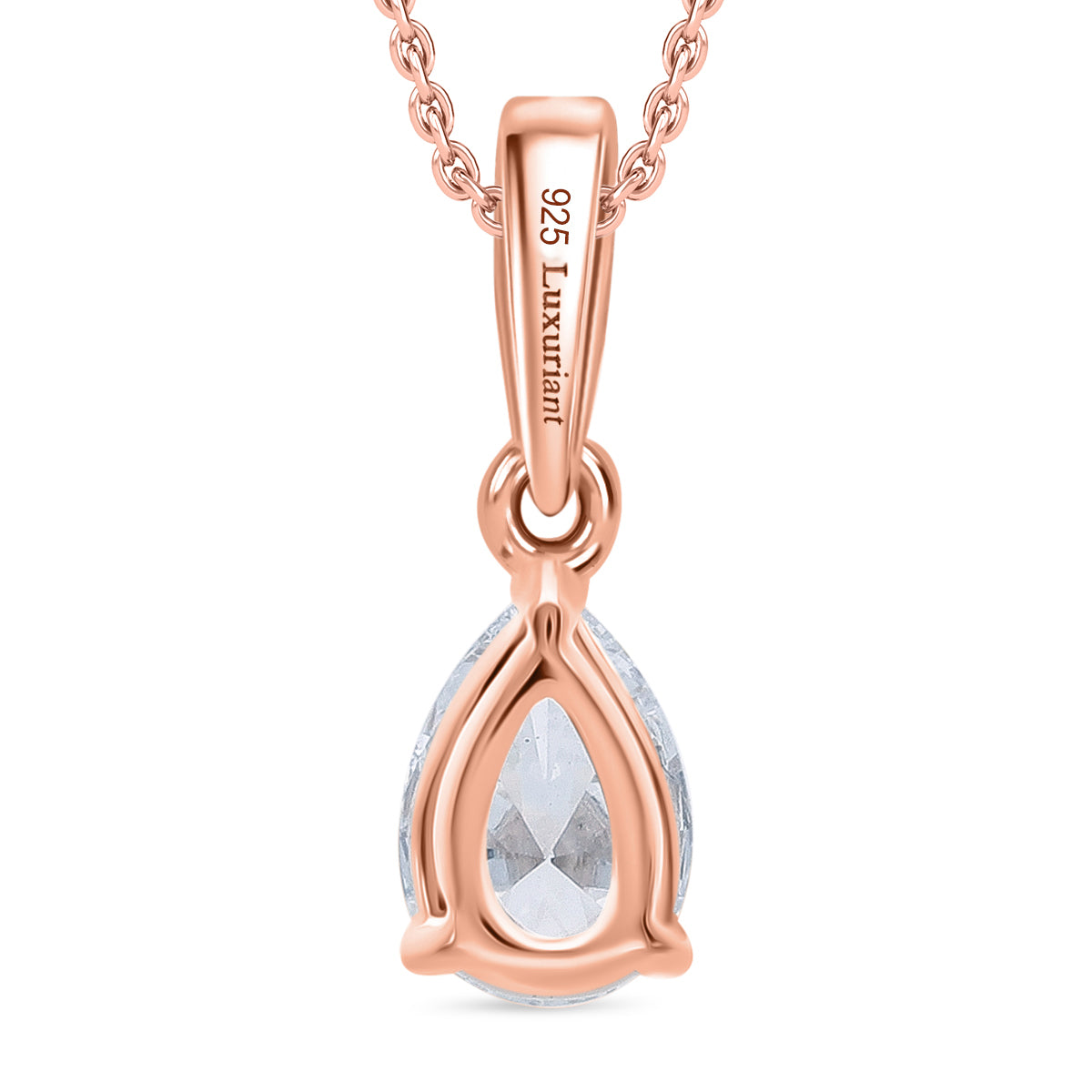 LUXURIANT Pear Cut Lab Grown Diamond Pendant with Chain (Size 18/20) in Vermeil Rose Gold Plated Sterling Silver 4372856 4