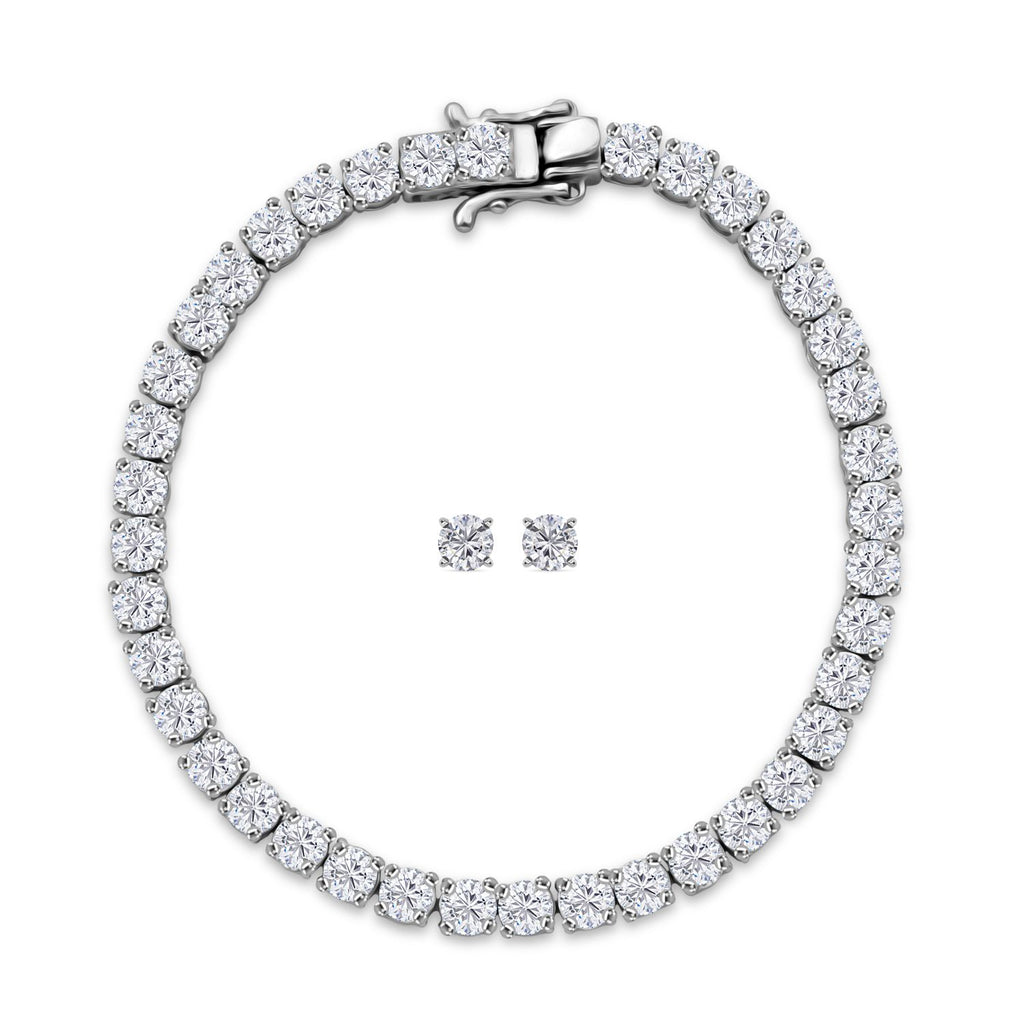 2 Piece Set Moissanite Bracelet & Earrings (Size 7.5) GB Lock Box in Rhodium Overlay Sterling Silver 11.00 Ct, Silver Wt. 8.54 Gms._4375302