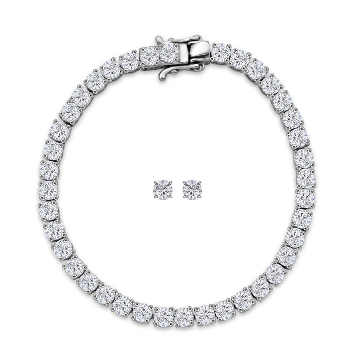 2 Piece Set Moissanite Stud Earrings and Tennis Bracelet (Size 7.5) GB Lock Box in Rhodium Overlay Sterling Silver 11.00 Ct. 4375302 1