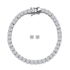 2 Piece Set Moissanite Bracelet & Earrings (Size 8) with GB Lock Box in Rhodium Overlay Sterling Silver 11.25 Ct, Silver Wt. 9.05 Gms._4375303