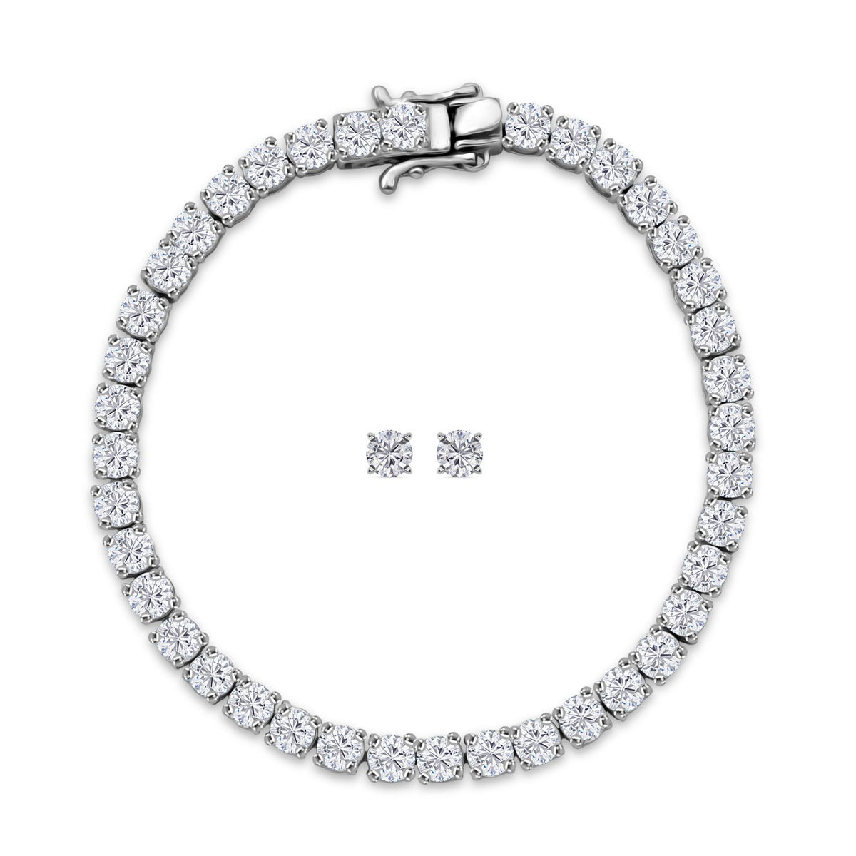 2 Piece Set Moissanite Stud Earrings and Tennis Bracelet (Size 8) with GB Lock Box in Rhodium Overlay Sterling Silver 11.25 Ct. V32562275 0