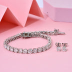 2 Piece Set Moissanite Bracelet & Earrings (Size 8) with GB Lock Box in Rhodium Overlay Sterling Silver 11.25 Ct, Silver Wt. 9.05 Gms._4375303_1