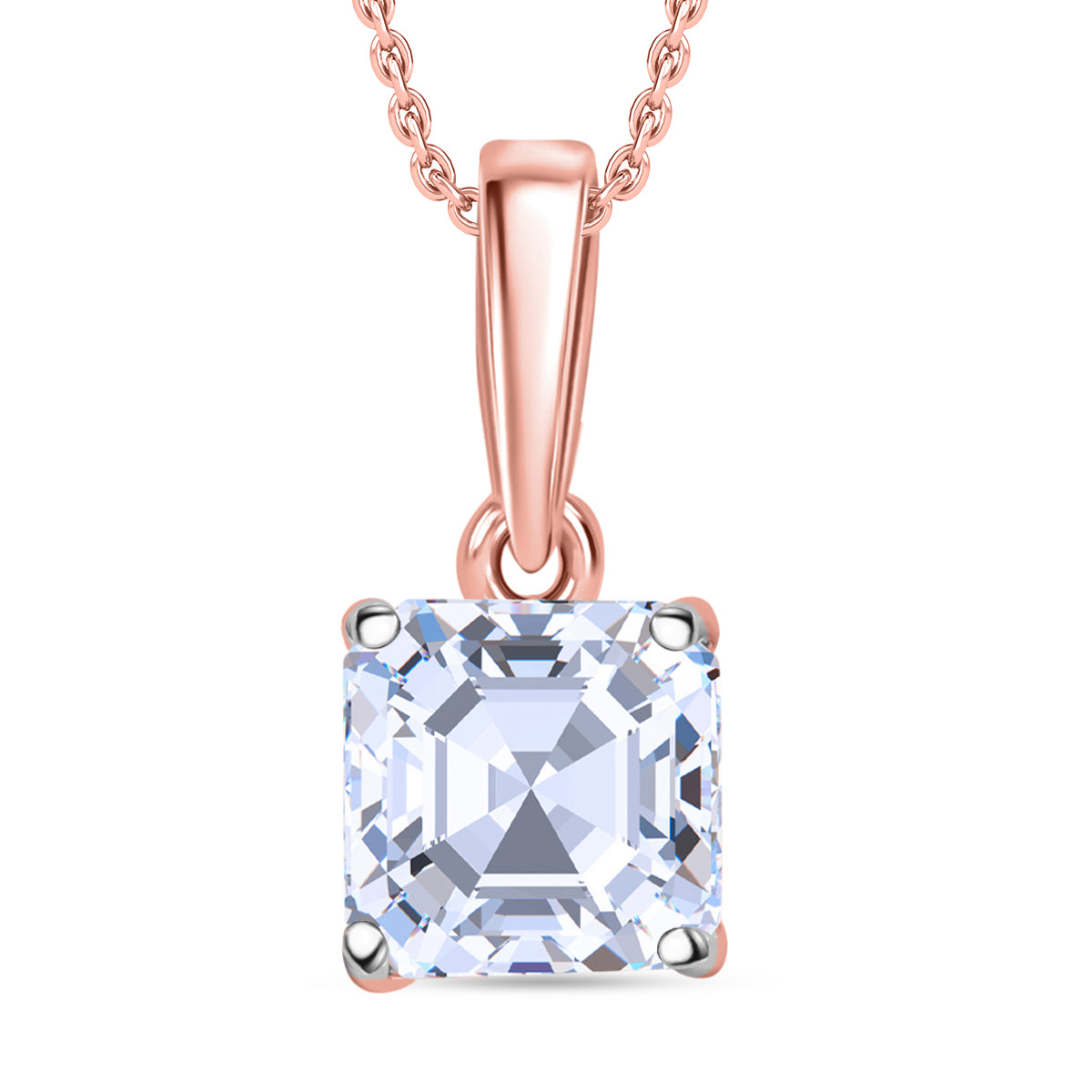LUXURIANT Asscher Cut Lab Grown Diamond Pendant with Chain (Size 18/20) in Vermeil Rose Gold Plated Sterling Silver 4376702 0