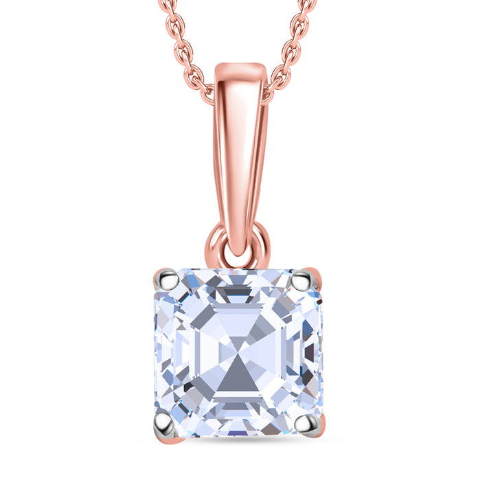 LUXURIANT Asscher Cut Lab Grown Diamond Pendant with Chain (Size 18/20) in Vermeil Rose Gold Plated Sterling Silver 4376702 1