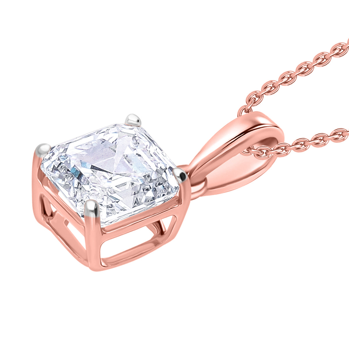 LUXURIANT Asscher Cut Lab Grown Diamond Pendant with Chain (Size 18/20) in Vermeil Rose Gold Plated Sterling Silver 4376702 3