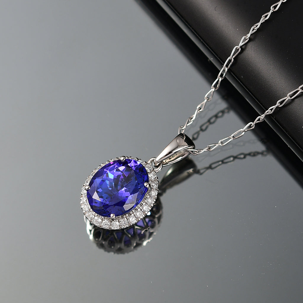 950 Platinum Tanzanite & White Diamond Pendant with Chain (Size 20) 3.17 Ct, Platinum Wt. 2.40 Gms_4378811_1