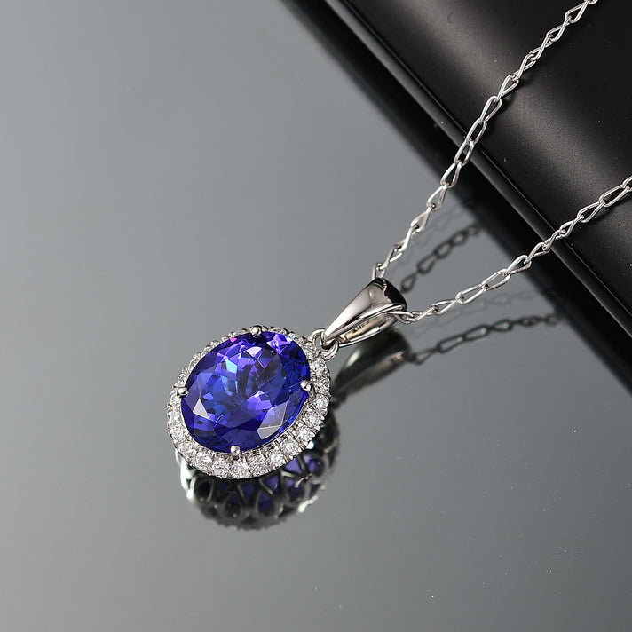 Certified &amp; Appraised AGI Certified AAAA Tanzanite &amp; White Diamond (VS-E-F) Pendant with Chain (Size 20) in 950 Platinum, 3.17 Ct, Platinum Wt. 5.00 Gms 4378811 2