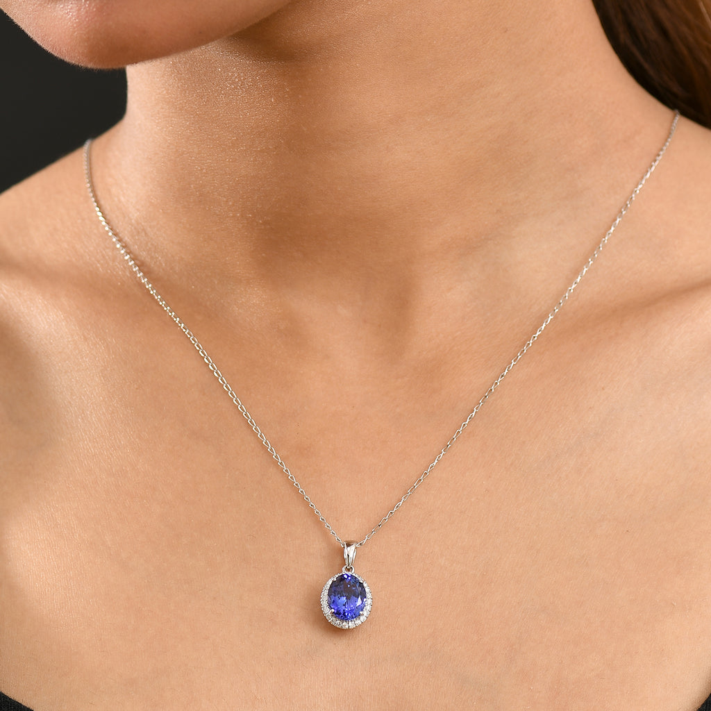 950 Platinum Tanzanite & White Diamond Pendant with Chain (Size 20) 3.17 Ct, Platinum Wt. 2.40 Gms_4378811_2