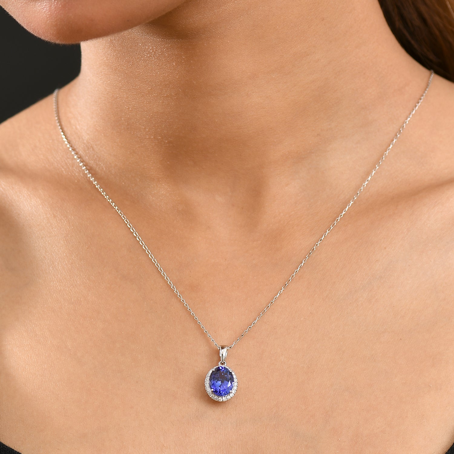 950 Platinum Tanzanite &amp; White Diamond Pendant with Chain (Size 20) 3.17 Ct, Platinum Wt. 2.40 Gms 4378811 2