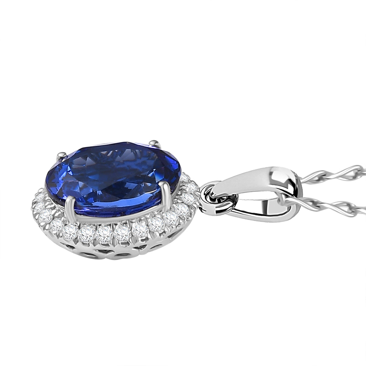 950 Platinum Tanzanite &amp; White Diamond Pendant with Chain (Size 20) 3.17 Ct, Platinum Wt. 2.40 Gms 4378811 3