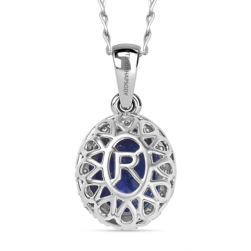 950 Platinum Tanzanite & White Diamond Pendant with Chain (Size 20) 3.17 Ct, Platinum Wt. 2.40 Gms_4378811_4