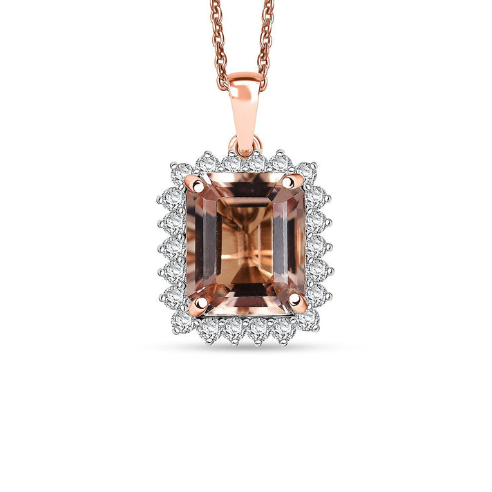Certified &amp; Appraised LUXUROAAA Marropino Morganite, Diamond Halo Pendant Necklace in 10K Rose Gold 20 Inches, 6.43 Ct. 4380491 1