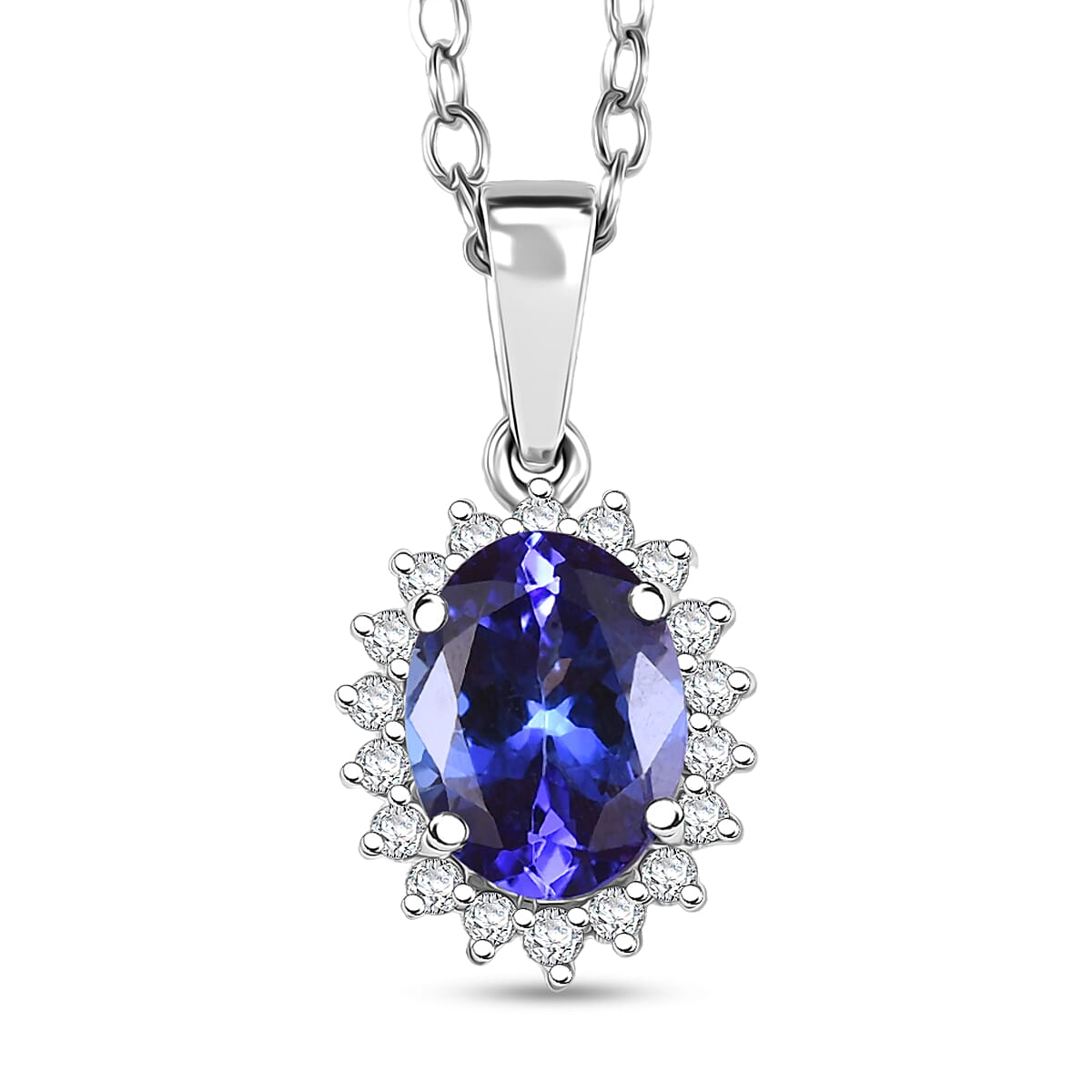 Certified &amp; Appraised RHAPSODY AAAA Tanzanite, Diamond Sunburst Pendant Necklace in 950 Platinum 20 Inches, 1.76 Ct. 4380493 0