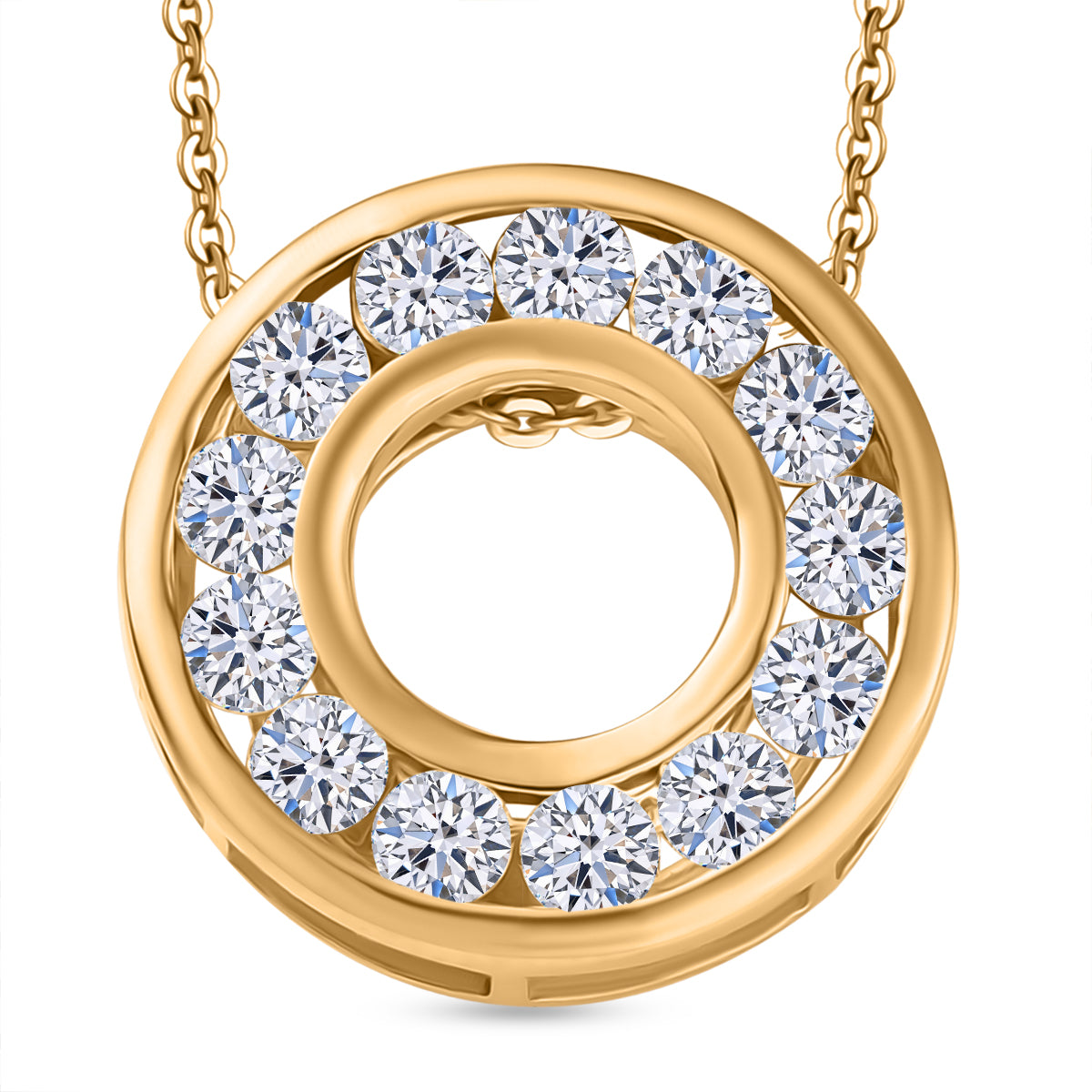LUXURIANT VS E/F Lab Grown Diamond Circle Pendant with Chain (Size 20) in 18K Vermeil Yellow Gold Plated Sterling Silver (1 Ct) 4387538 0
